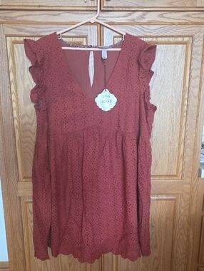 Knox Rose Rust Red Eyelet Ruffle Dress NWT Size 2x. Spring Summer.